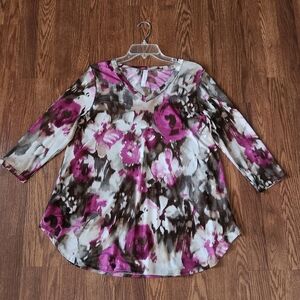 Honeyme Pink and Brown Floral Tunic